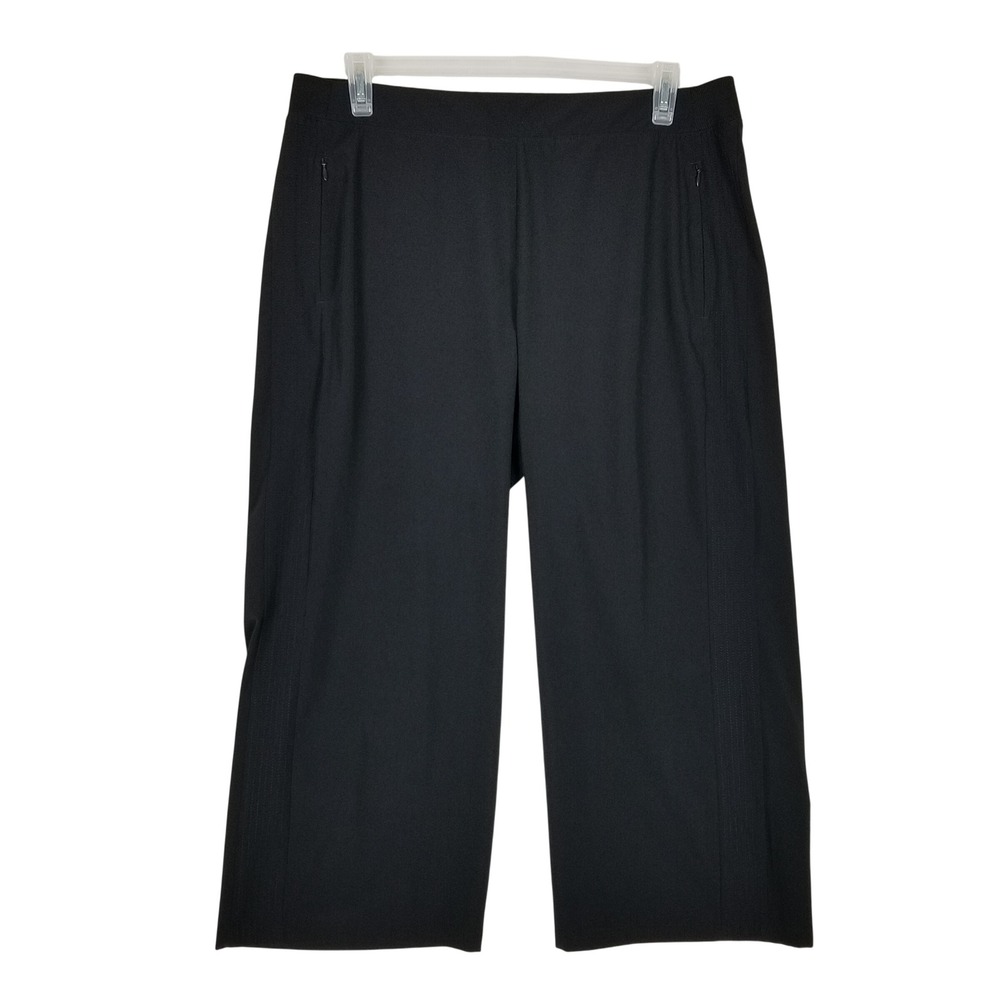 Chico's Zenergy Pants Women 2.5 US 14 Black Wide Leg Cropped Side Stitch Detail